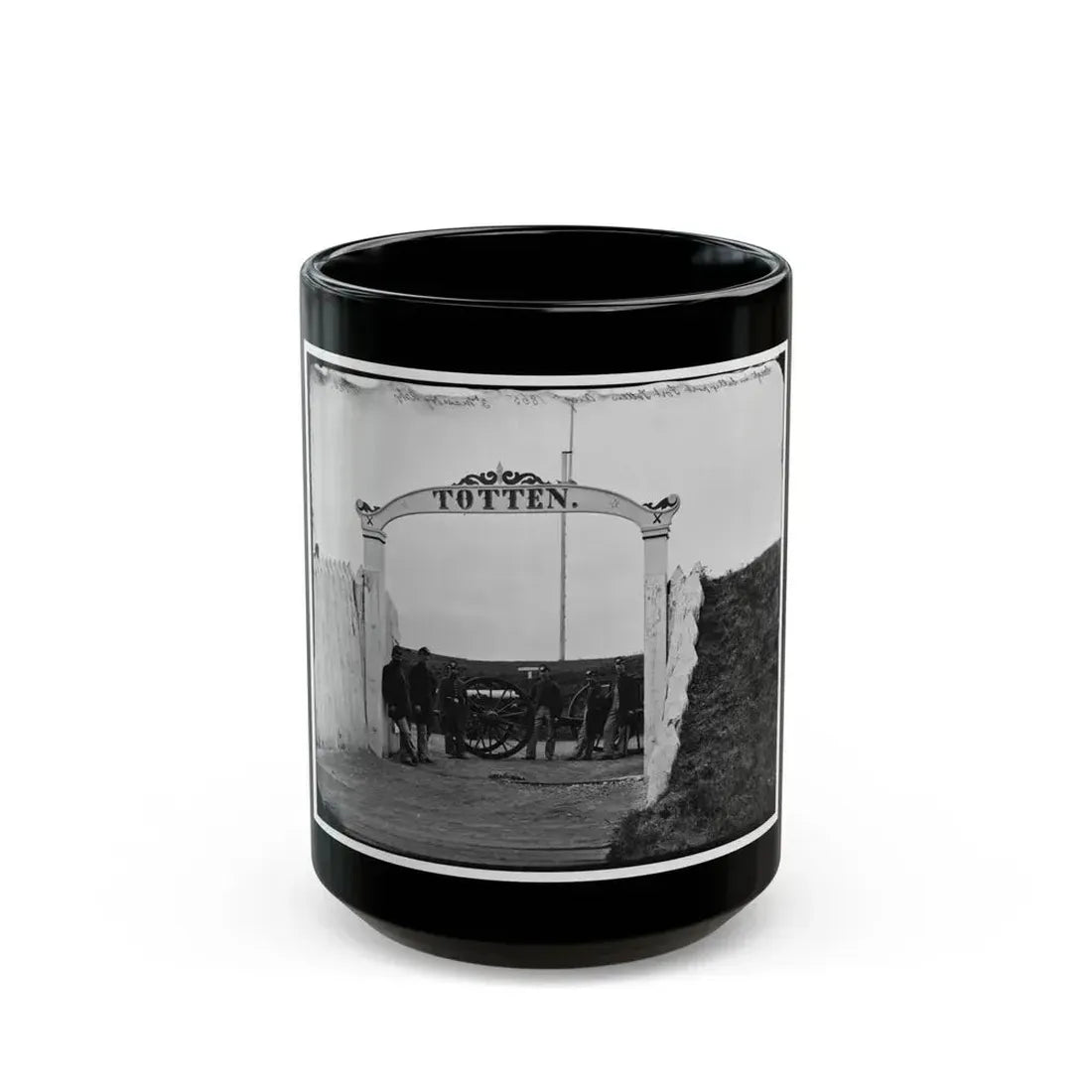 District Of Columbia. Men And Gun Of 3d Massachusetts Heavy Artillery At Ornamental Gate Of Fort Totten (U.S. Civil War) Black Coffee Mug 15oz - Go Mug Yourself