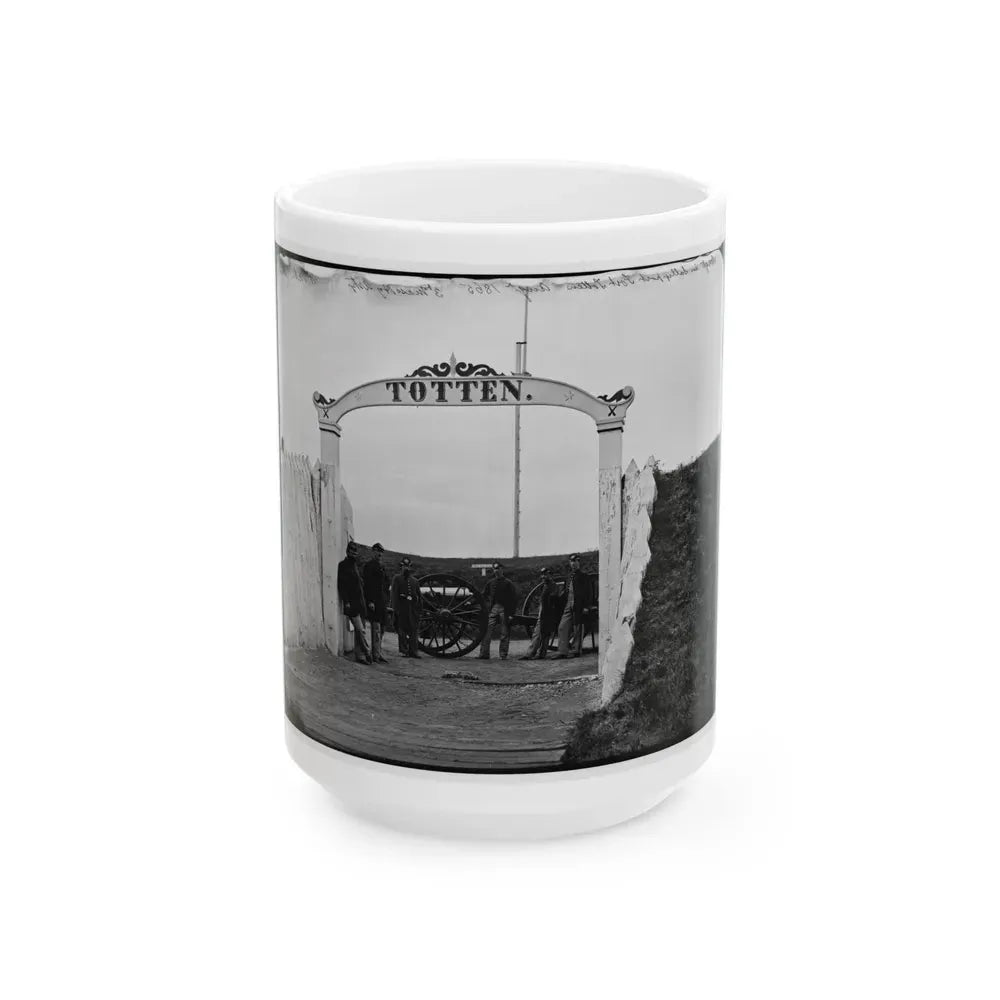 District Of Columbia. Men And Gun Of 3d Massachusetts Heavy Artillery At Ornamental Gate Of Fort Totten (U.S. Civil War) White Coffee Mug 15oz - Go Mug Yourself
