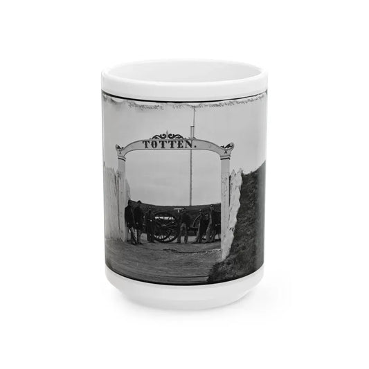 District Of Columbia. Men And Gun Of 3d Massachusetts Heavy Artillery At Ornamental Gate Of Fort Totten (U.S. Civil War) White Coffee Mug 15oz - Go Mug Yourself