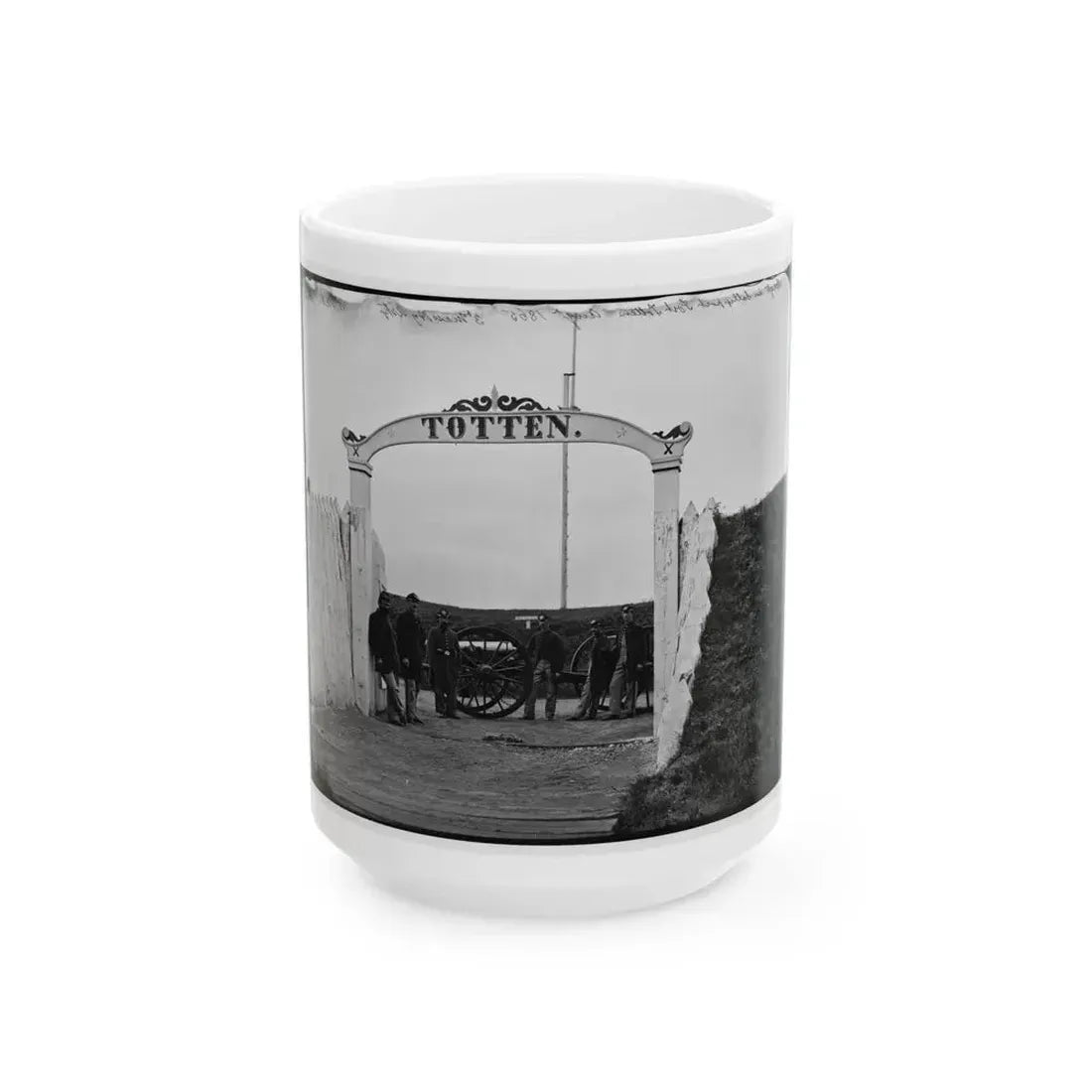 District Of Columbia. Men And Gun Of 3d Massachusetts Heavy Artillery At Ornamental Gate Of Fort Totten (U.S. Civil War) White Coffee Mug 15oz - Go Mug Yourself