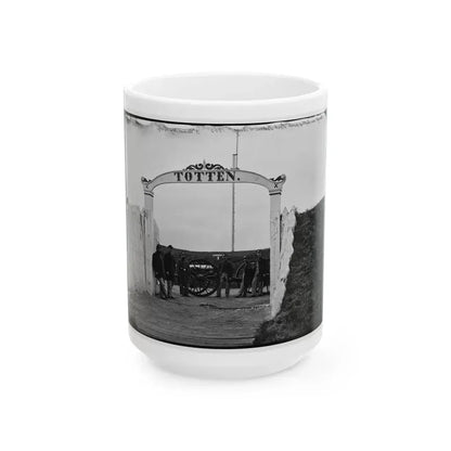 District Of Columbia. Men And Gun Of 3d Massachusetts Heavy Artillery At Ornamental Gate Of Fort Totten (U.S. Civil War) White Coffee Mug 15oz - Go Mug Yourself