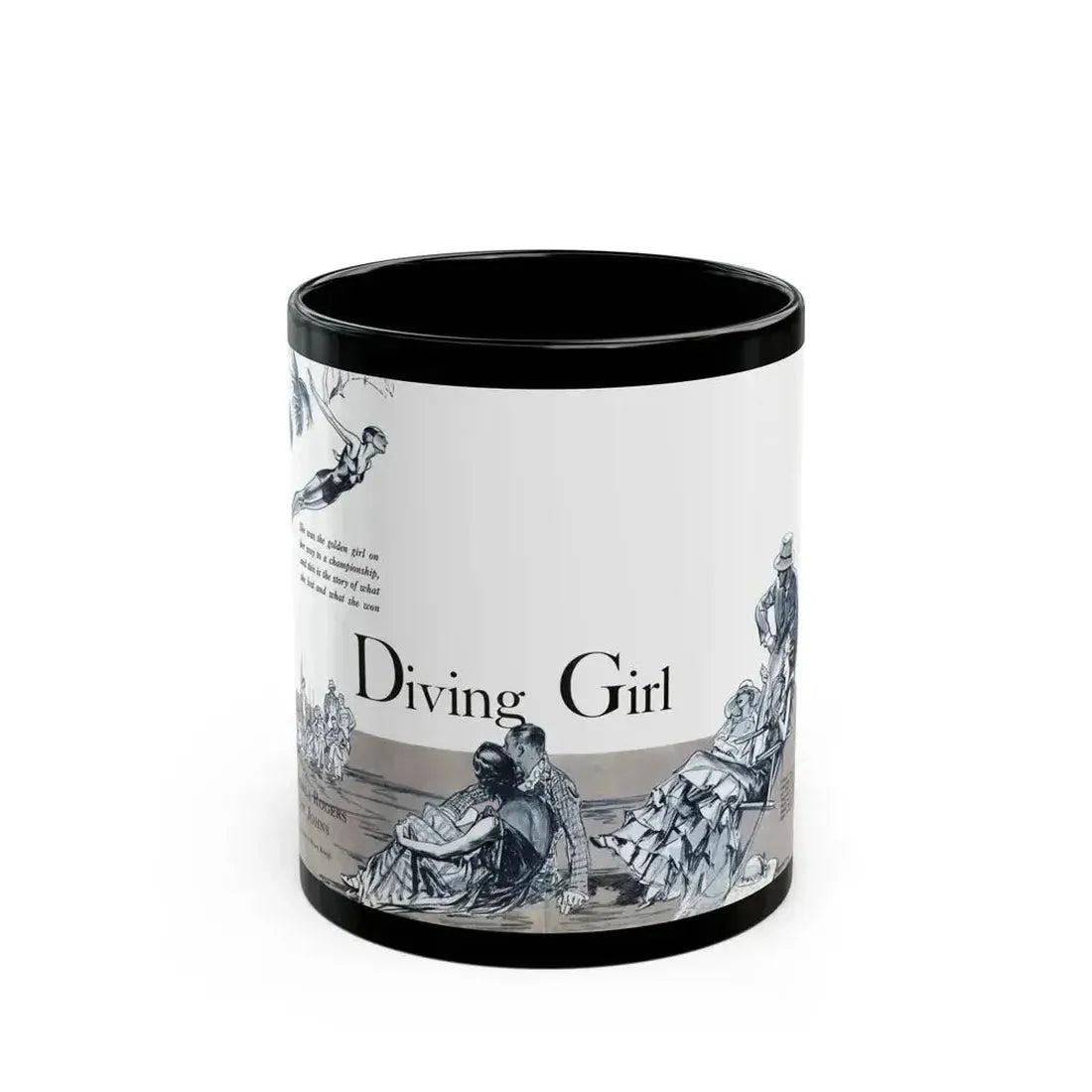 Diving Girl (1), Cosmopolitan, January 1934 - Black Coffee Mug 11oz - Go Mug Yourself