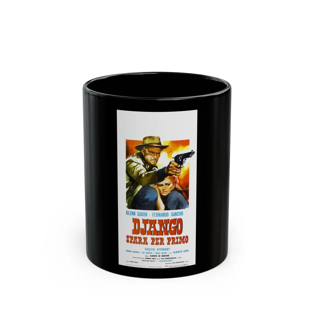 DJANGO SHOOTS FIRST 1966 Movie Poster - Black Coffee Mug-11oz-Go Mug Yourself