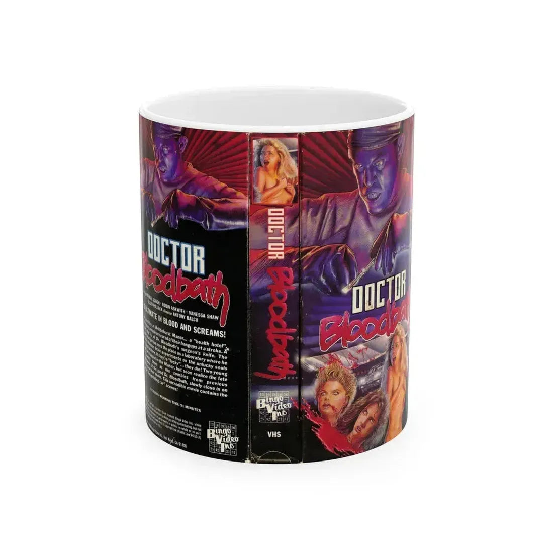DOCTOR BLOODBATH (VHS COVER) - White Coffee Mug 11oz - Go Mug Yourself
