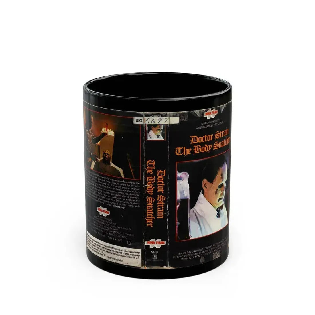 DOCTOR STRAIN THE BODY SCATCHER (VHS COVER) - Black Coffee Mug 11oz - Go Mug Yourself