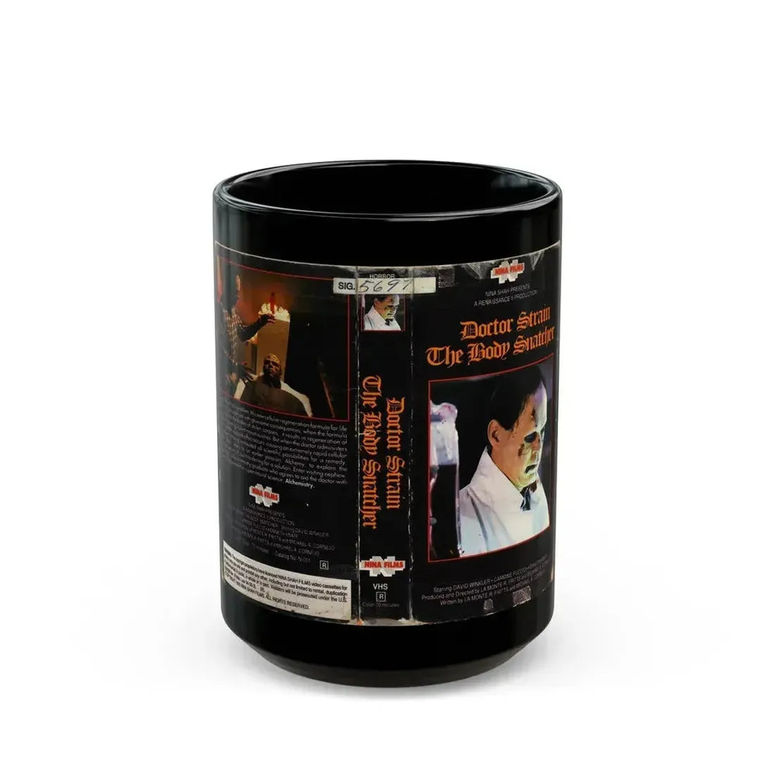 DOCTOR STRAIN THE BODY SCATCHER (VHS COVER) - Black Coffee Mug 15oz - Go Mug Yourself