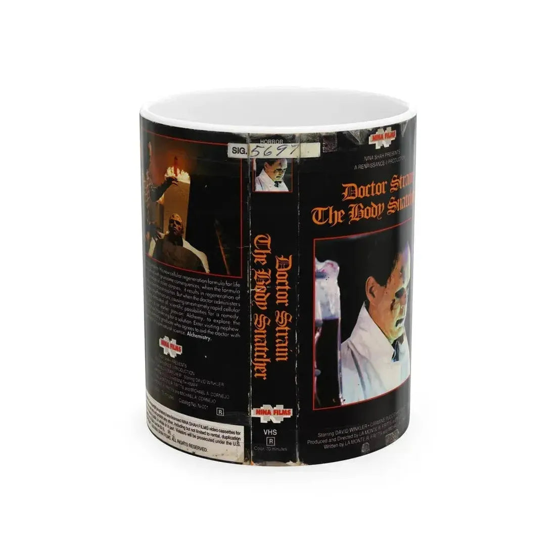 DOCTOR STRAIN THE BODY SCATCHER (VHS COVER) - White Coffee Mug 11oz - Go Mug Yourself