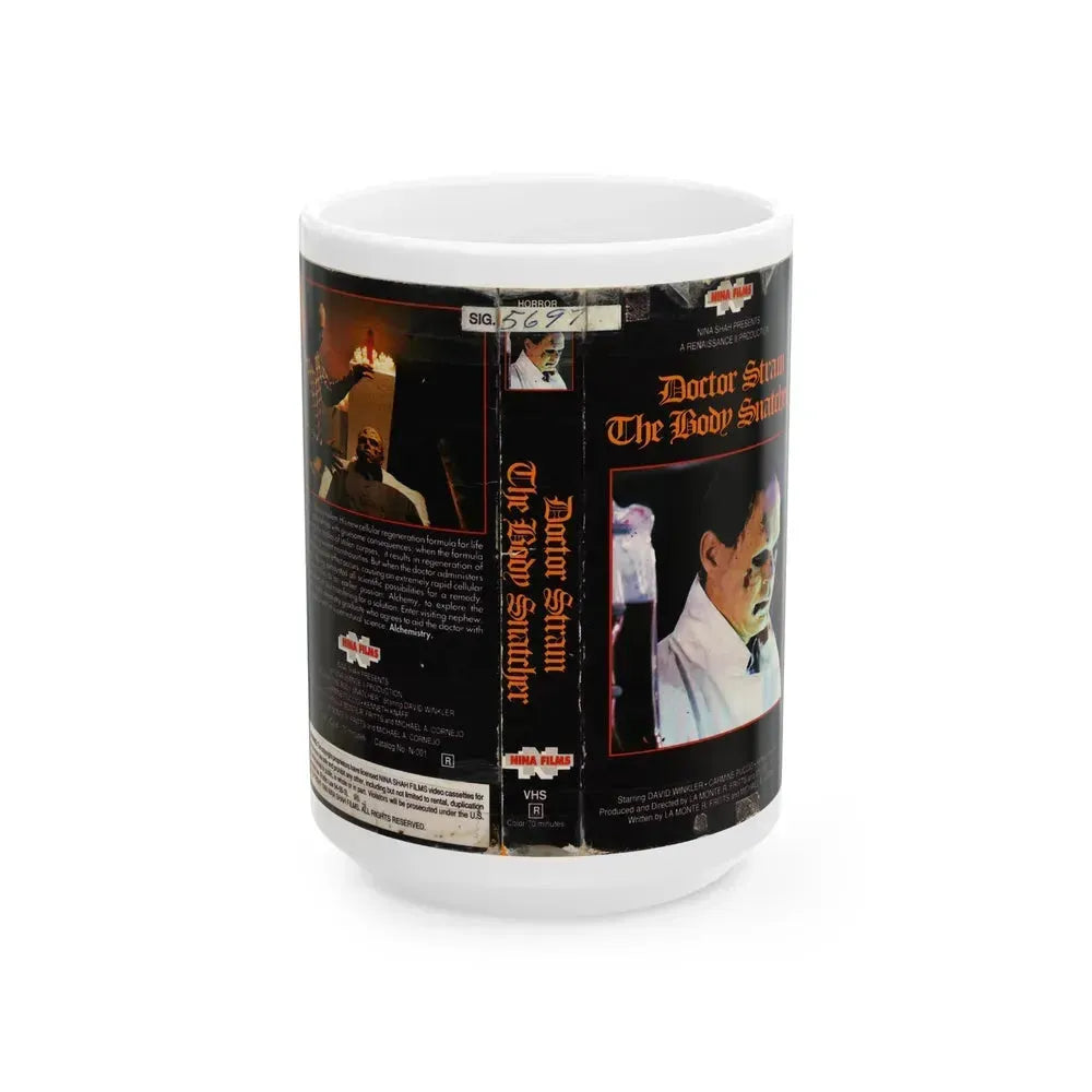 DOCTOR STRAIN THE BODY SCATCHER (VHS COVER) - White Coffee Mug 15oz - Go Mug Yourself