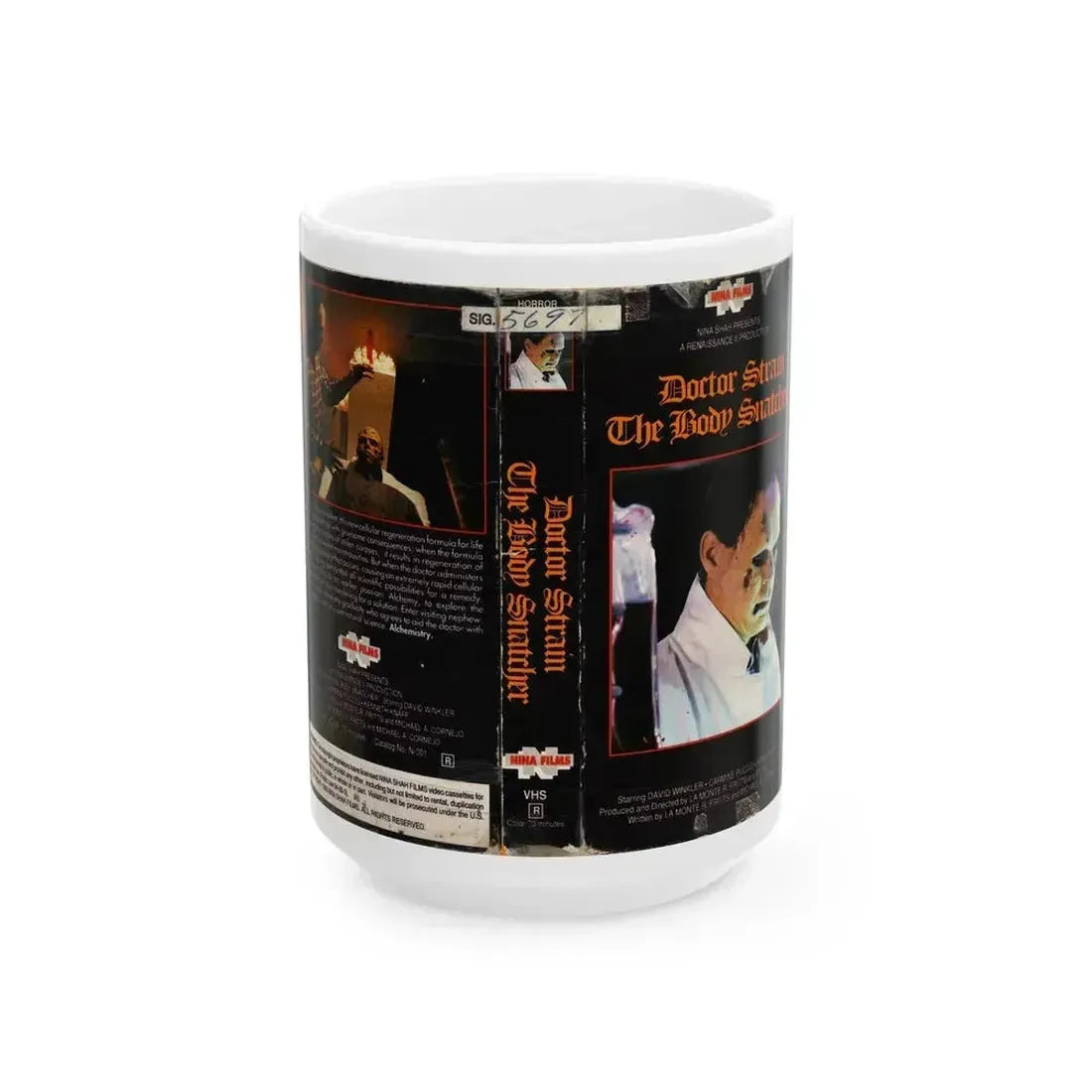 DOCTOR STRAIN THE BODY SCATCHER (VHS COVER) - White Coffee Mug 15oz - Go Mug Yourself