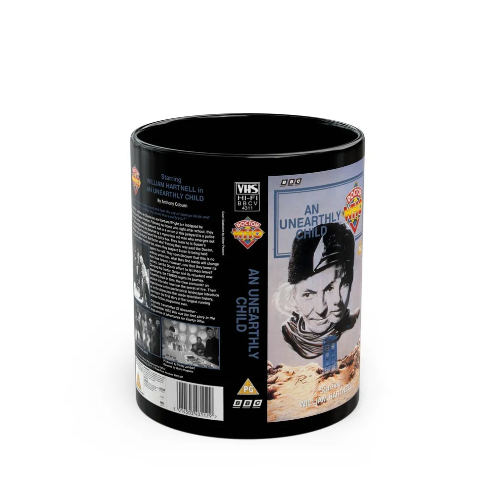 DOCTOR WHO AN UNEARTHLY CHILD (VHS COVER) - Black Coffee Mug-11oz-Go Mug Yourself