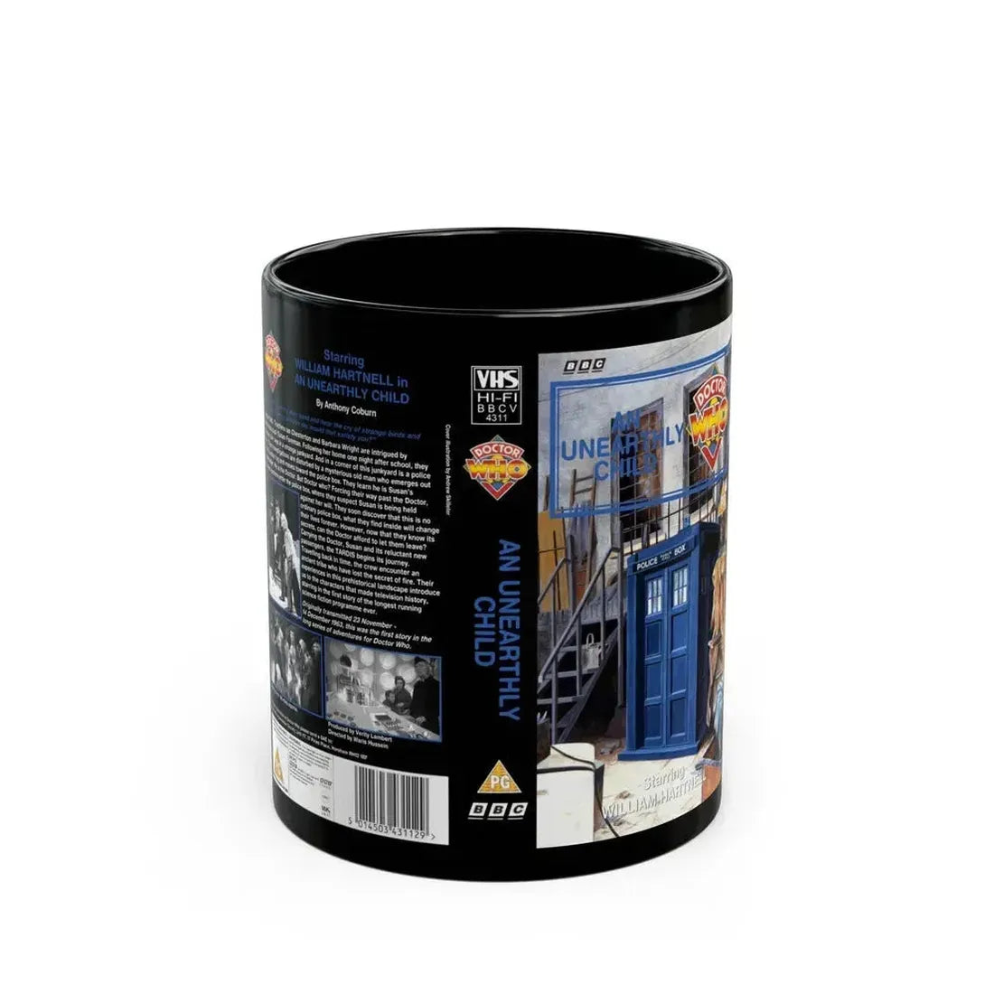 DOCTOR WHO AN UNEARTHLY CHILD WILLIAM HARTNELL (VHS COVER) - Black Coffee Mug 11oz - Go Mug Yourself