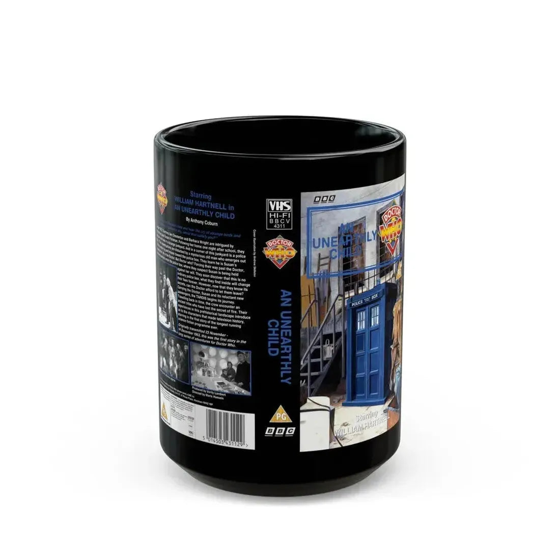 DOCTOR WHO AN UNEARTHLY CHILD WILLIAM HARTNELL (VHS COVER) - Black Coffee Mug 15oz - Go Mug Yourself