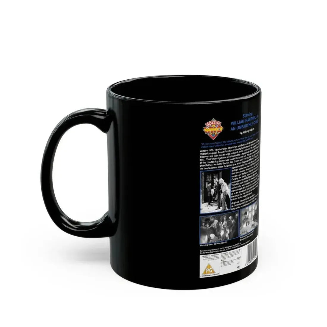DOCTOR WHO AN UNEARTHLY CHILD WILLIAM HARTNELL (VHS COVER) - Black Coffee Mug - Go Mug Yourself