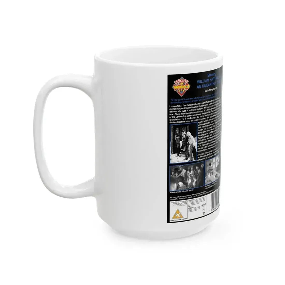 DOCTOR WHO AN UNEARTHLY CHILD WILLIAM HARTNELL (VHS COVER) - White Coffee Mug - Go Mug Yourself