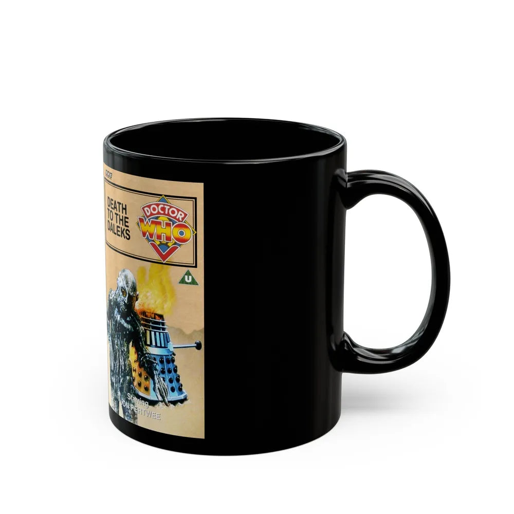 DOCTOR WHO DEATH TO THE DALEKS JON PERTWEE (VHS COVER) - Black Coffee Mug-Go Mug Yourself