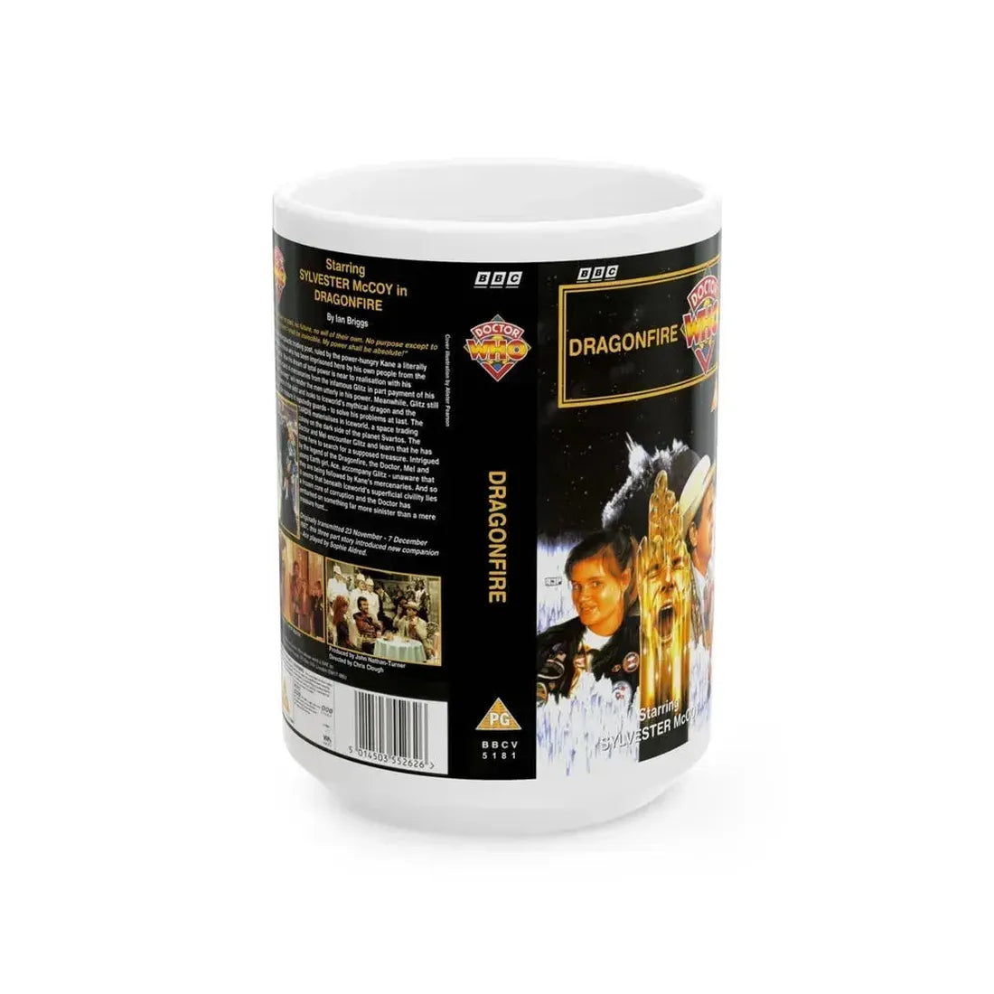 DOCTOR WHO DRAGONFIRE (VHS COVER) - White Coffee Mug 15oz - Go Mug Yourself