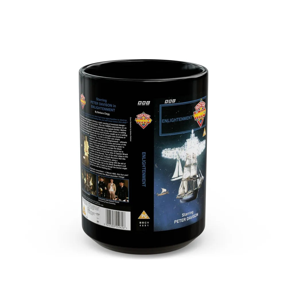 DOCTOR WHO ENLIGHTENMENT (VHS COVER) - Black Coffee Mug-15oz-Go Mug Yourself