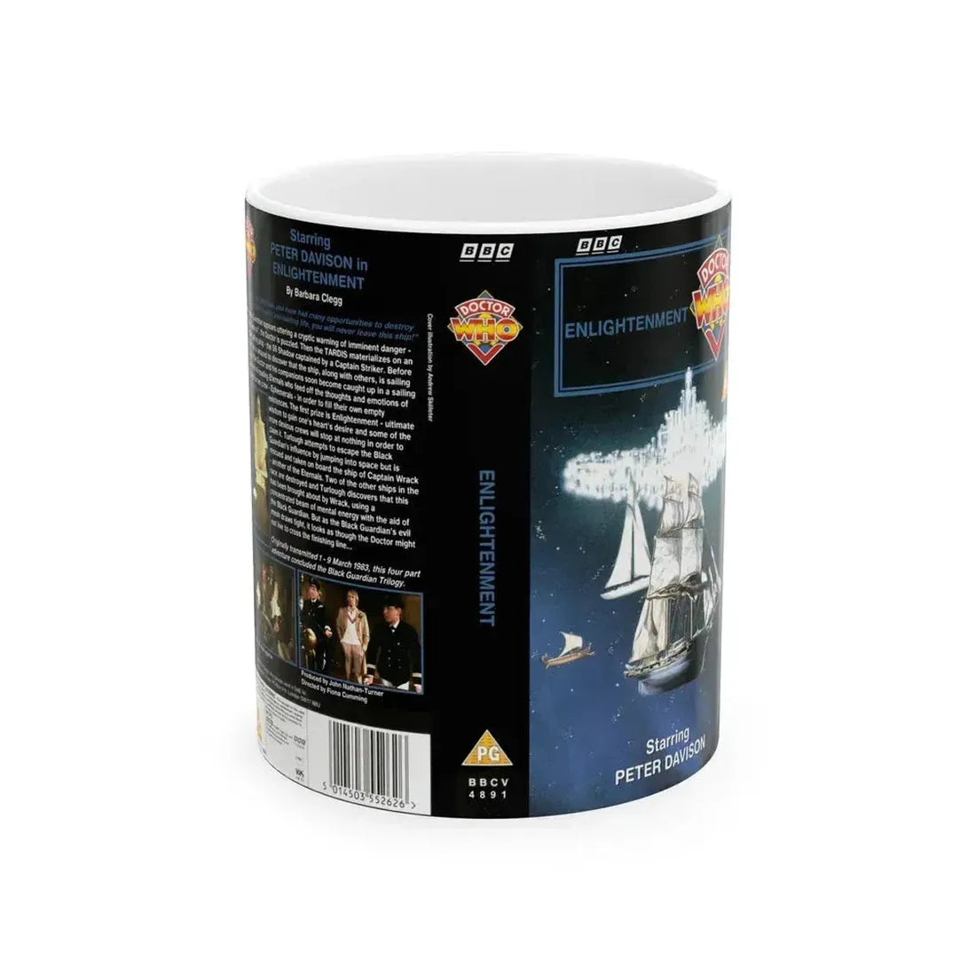 DOCTOR WHO ENLIGHTENMENT (VHS COVER) - White Coffee Mug 11oz - Go Mug Yourself