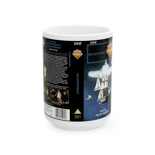 DOCTOR WHO ENLIGHTENMENT (VHS COVER) - White Coffee Mug 15oz - Go Mug Yourself