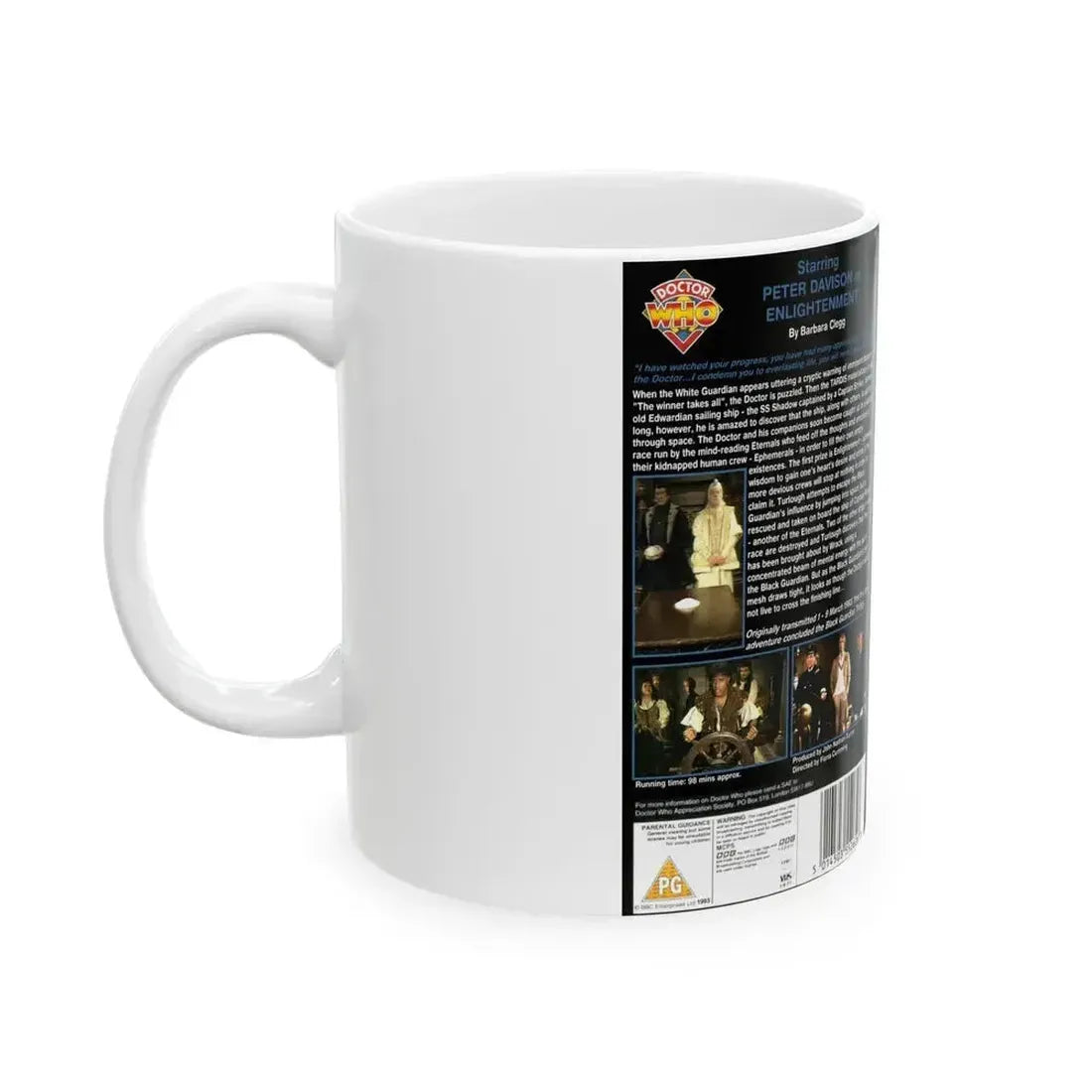 DOCTOR WHO ENLIGHTENMENT (VHS COVER) - White Coffee Mug - Go Mug Yourself