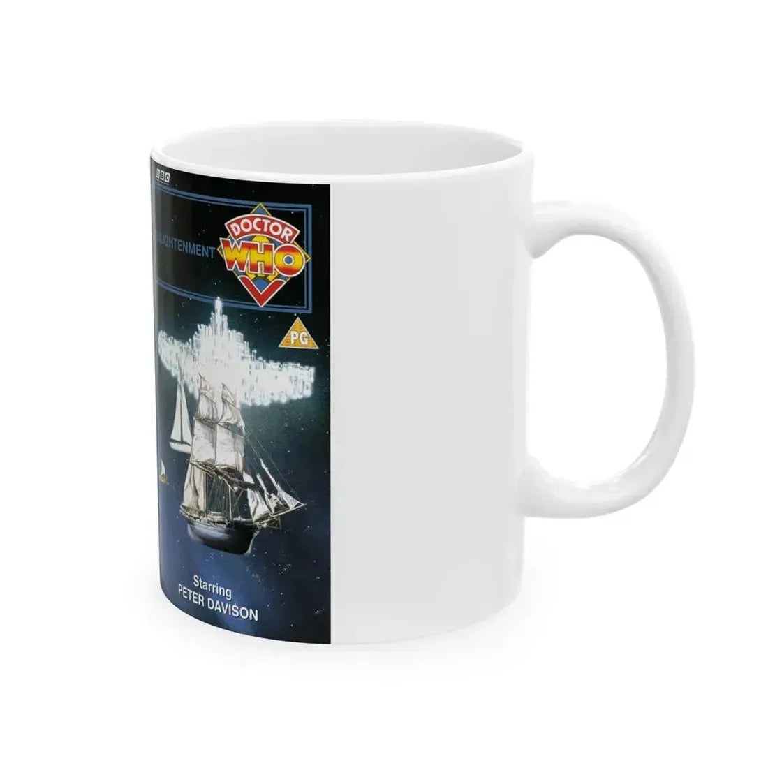DOCTOR WHO ENLIGHTENMENT (VHS COVER) - White Coffee Mug - Go Mug Yourself