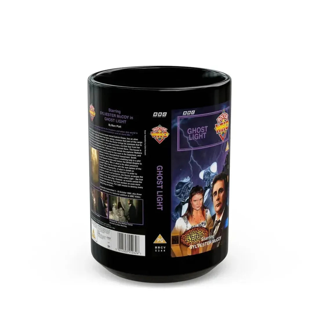 DOCTOR WHO GHOST LIGHT (VHS COVER) - Black Coffee Mug 15oz - Go Mug Yourself