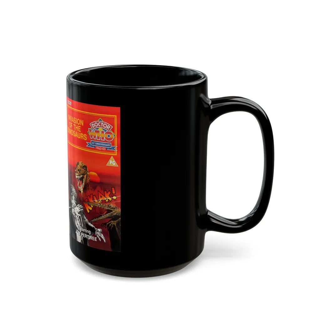 DOCTOR WHO INVASION OF THE DINOSAURS (VHS COVER) - Black Coffee Mug-Go Mug Yourself