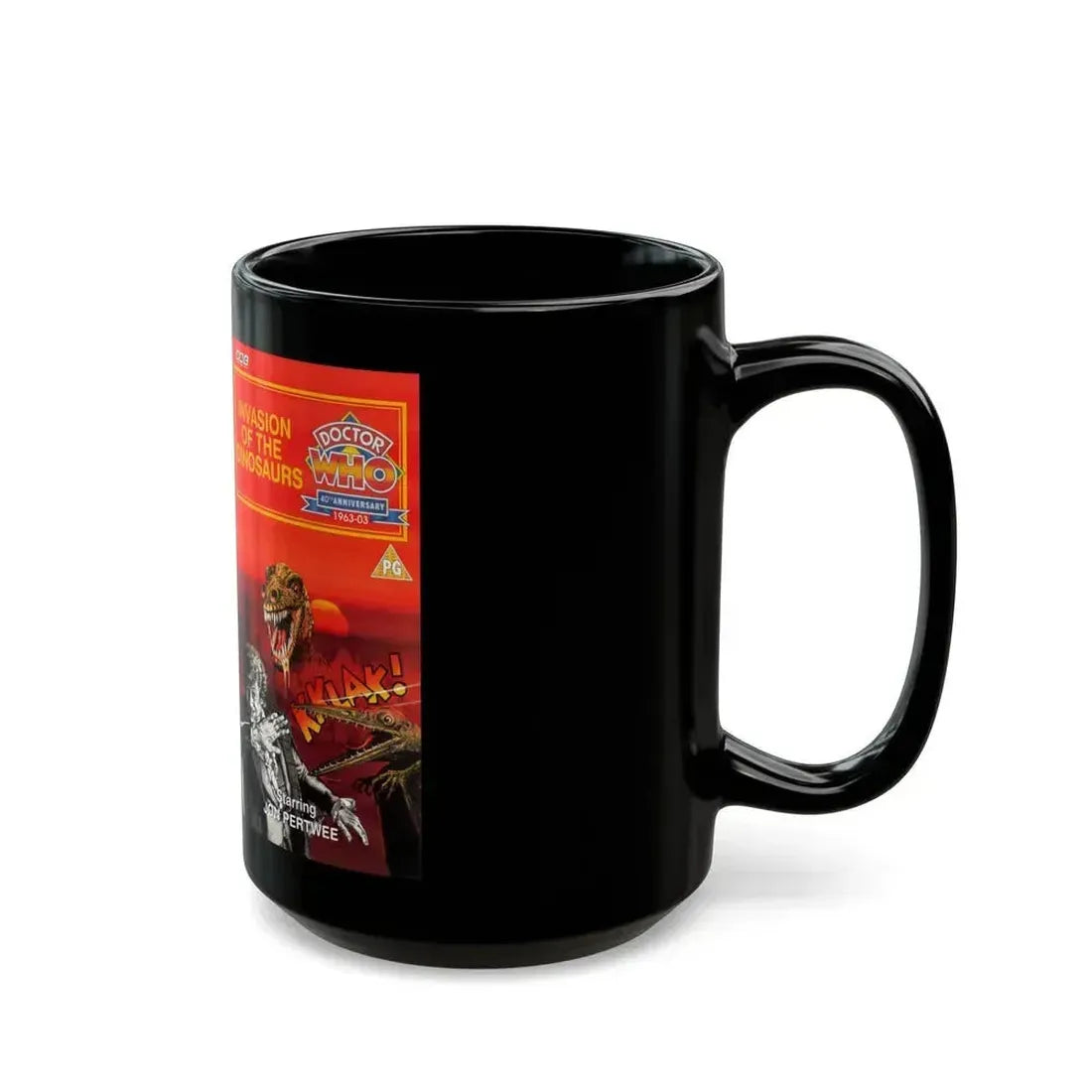 DOCTOR WHO INVASION OF THE DINOSAURS (VHS COVER) - Black Coffee Mug - Go Mug Yourself