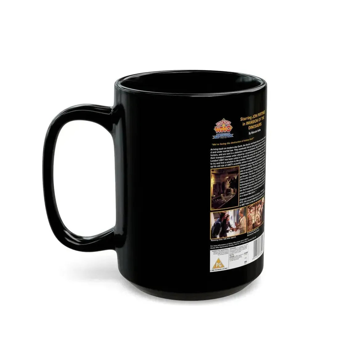 DOCTOR WHO INVASION OF THE DINOSAURS (VHS COVER) - Black Coffee Mug - Go Mug Yourself
