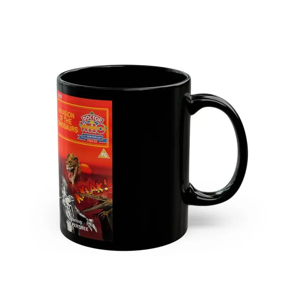 DOCTOR WHO INVASION OF THE DINOSAURS (VHS COVER) - Black Coffee Mug - Go Mug Yourself