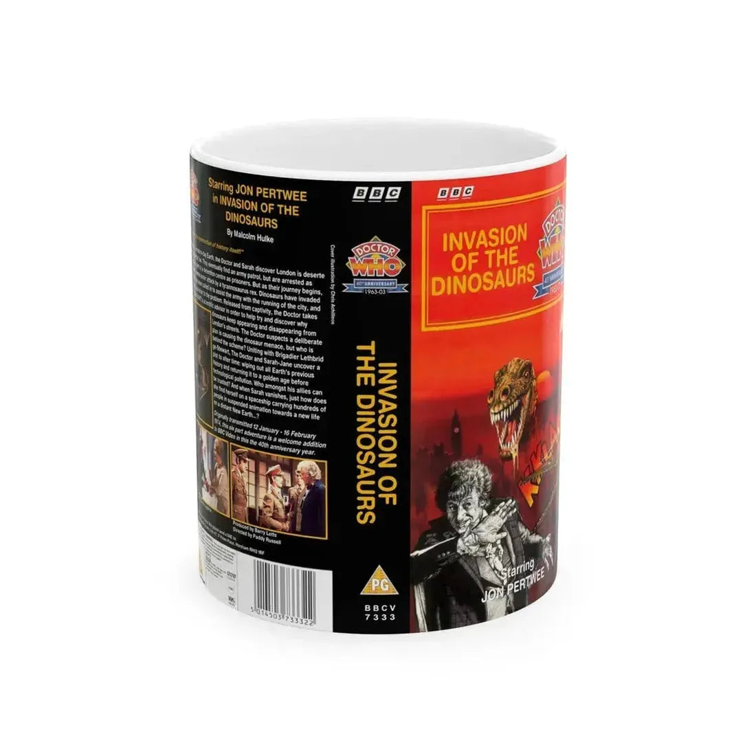 DOCTOR WHO INVASION OF THE DINOSAURS (VHS COVER) - White Coffee Mug 11oz - Go Mug Yourself