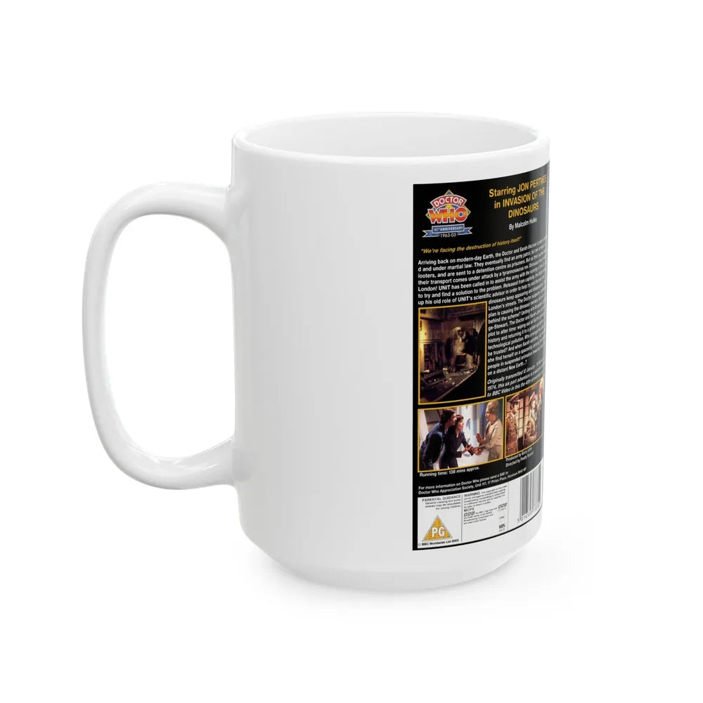 DOCTOR WHO INVASION OF THE DINOSAURS (VHS COVER) - White Coffee Mug-Go Mug Yourself