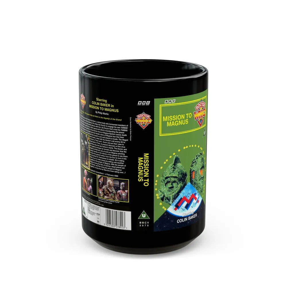 DOCTOR WHO MISSION TO MAGNUS (VHS COVER) - Black Coffee Mug-15oz-Go Mug Yourself