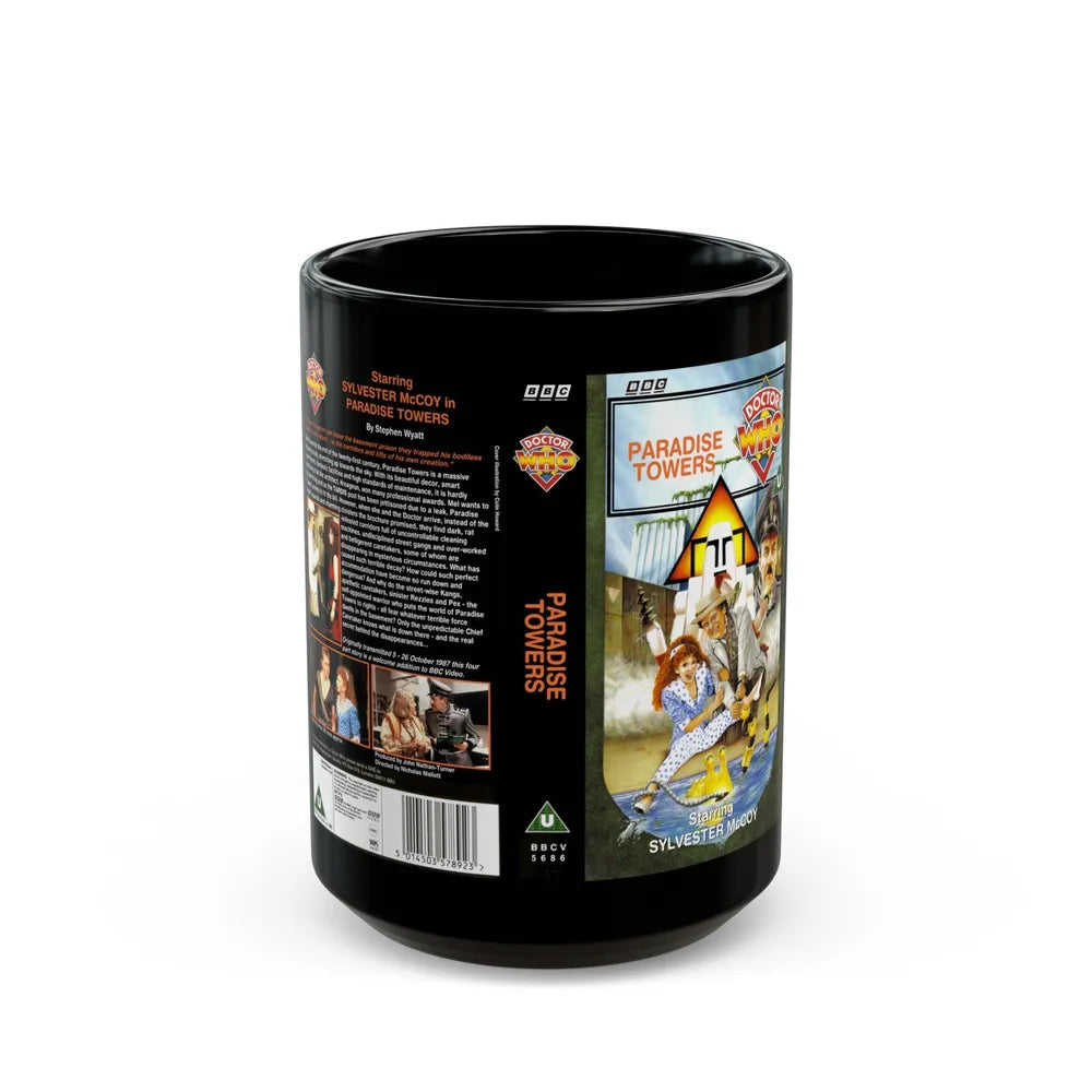 DOCTOR WHO PARADISE TOWERS (VHS COVER) - Black Coffee Mug-15oz-Go Mug Yourself