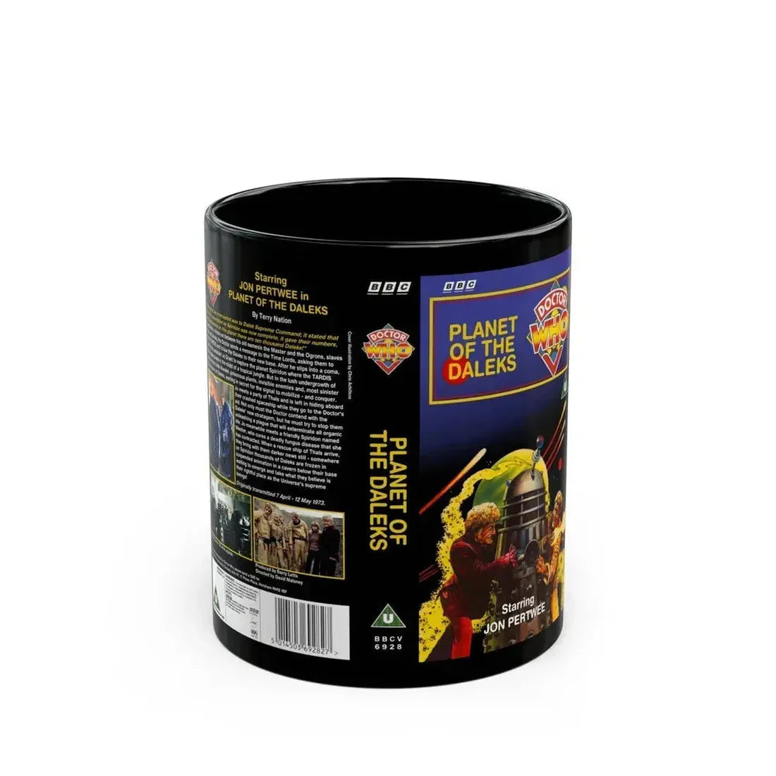 DOCTOR WHO PLANET OF THE DALEKS JON PERTWEE (VHS COVER) - Black Coffee Mug 11oz - Go Mug Yourself