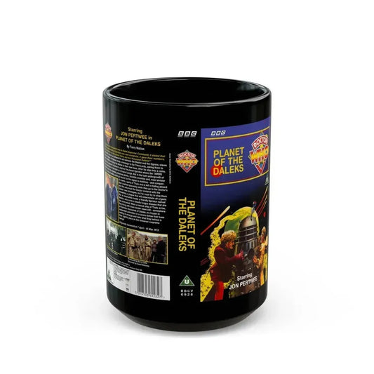 DOCTOR WHO PLANET OF THE DALEKS JON PERTWEE (VHS COVER) - Black Coffee Mug 15oz - Go Mug Yourself