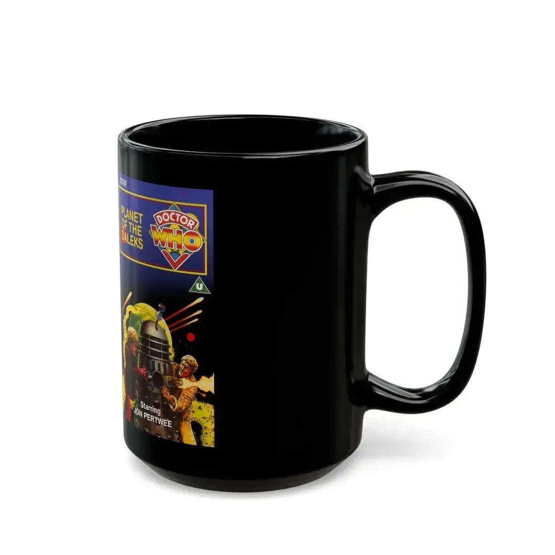 DOCTOR WHO PLANET OF THE DALEKS JON PERTWEE (VHS COVER) - Black Coffee Mug - Go Mug Yourself