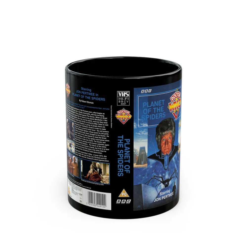 DOCTOR WHO PLANET OF THE SPIDERS JON PERTWEE (VHS COVER) - Black Coffee Mug-11oz-Go Mug Yourself