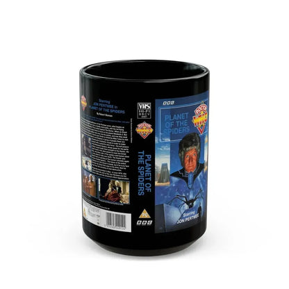 DOCTOR WHO PLANET OF THE SPIDERS JON PERTWEE (VHS COVER) - Black Coffee Mug 15oz - Go Mug Yourself