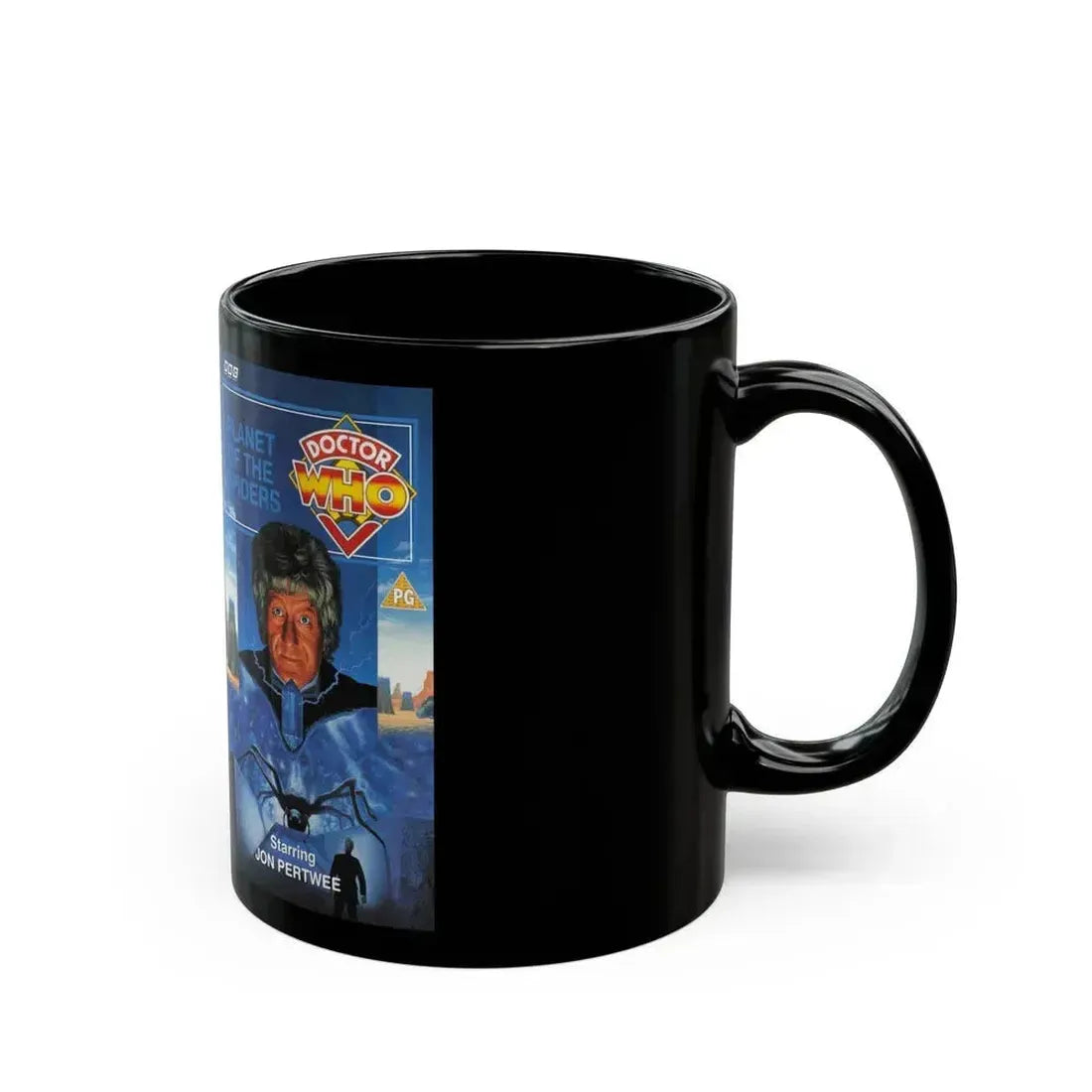 DOCTOR WHO PLANET OF THE SPIDERS JON PERTWEE (VHS COVER) - Black Coffee Mug - Go Mug Yourself
