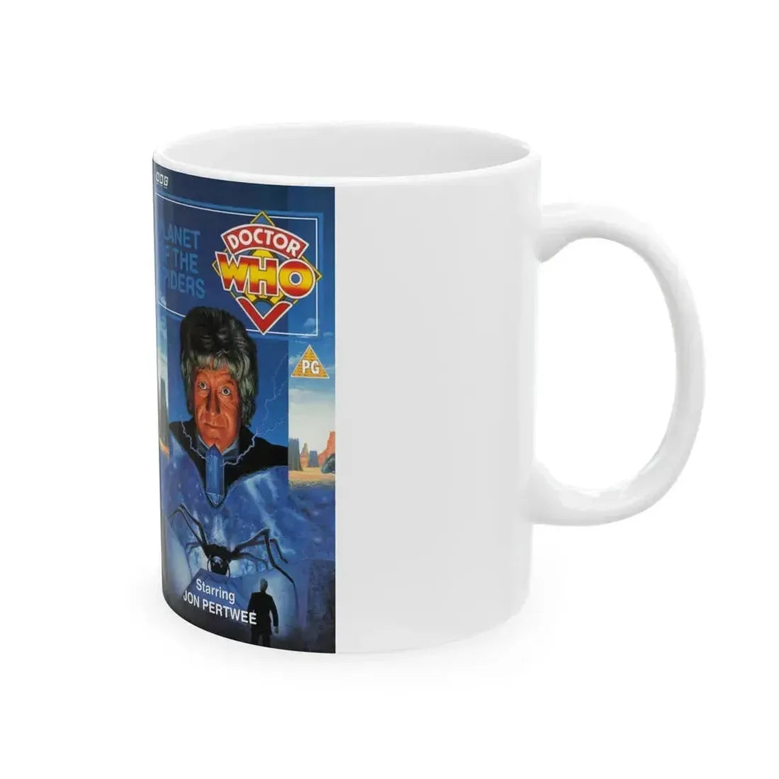 DOCTOR WHO PLANET OF THE SPIDERS JON PERTWEE (VHS COVER) - White Coffee Mug - Go Mug Yourself