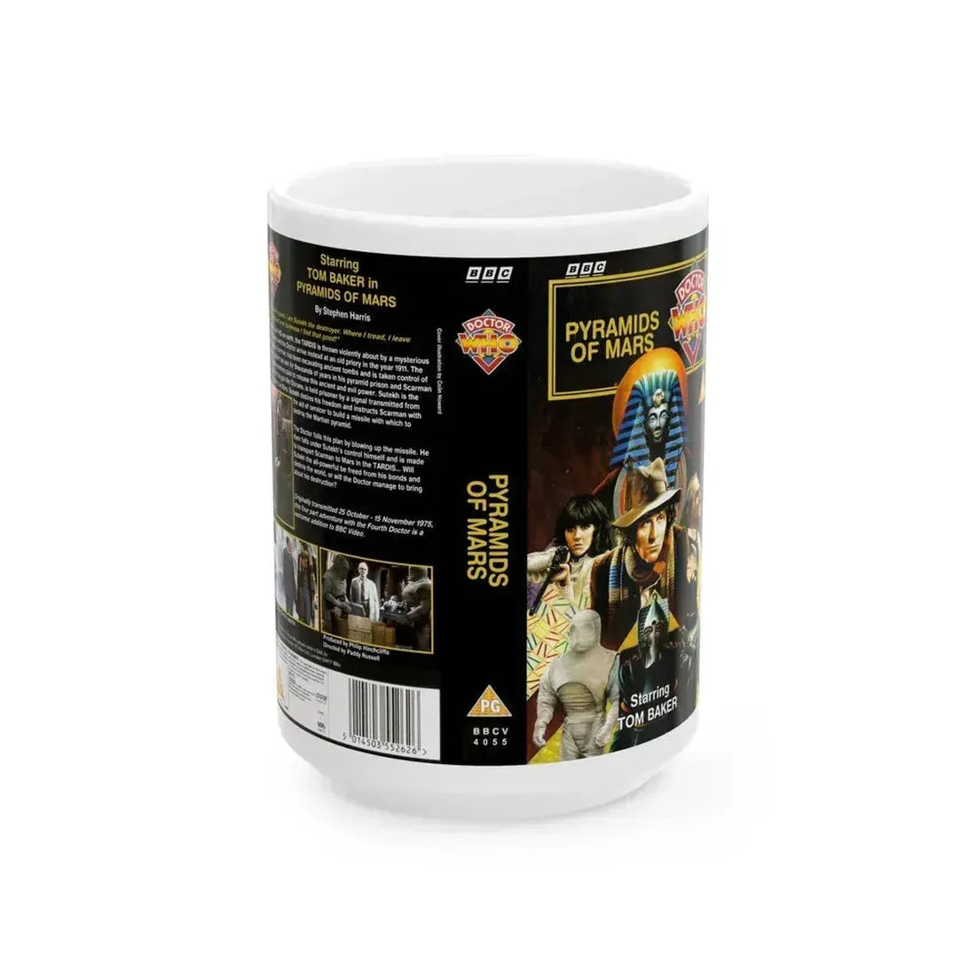 DOCTOR WHO PYRAMIDS OF MARS (VHS COVER) - White Coffee Mug 15oz - Go Mug Yourself