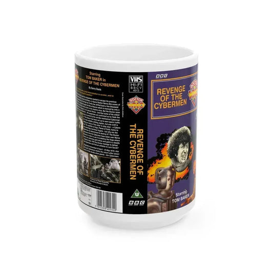 DOCTOR WHO REVENGE OF THE CYBERMEN (VHS COVER) - White Coffee Mug 15oz - Go Mug Yourself