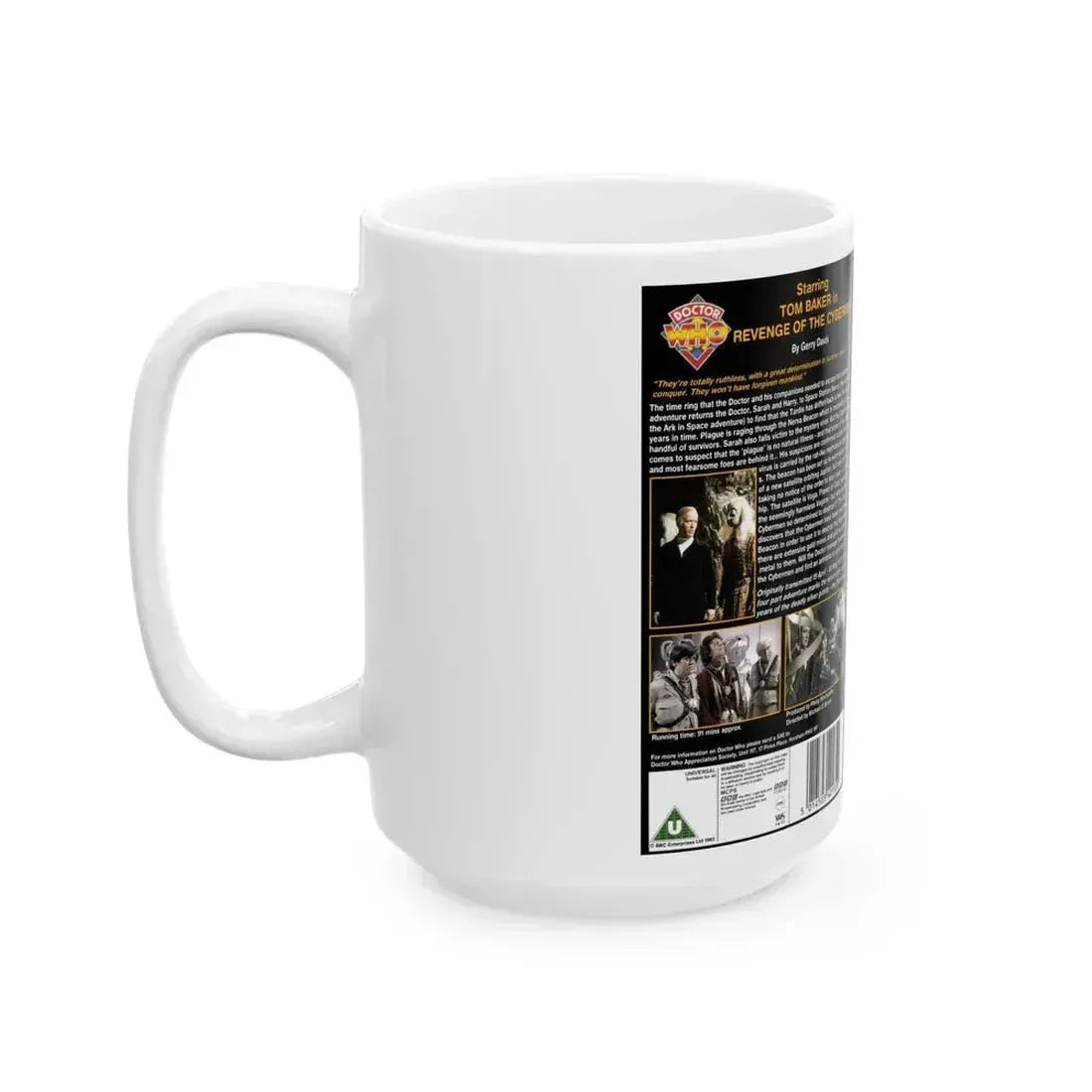 DOCTOR WHO REVENGE OF THE CYBERMEN (VHS COVER) - White Coffee Mug - Go Mug Yourself