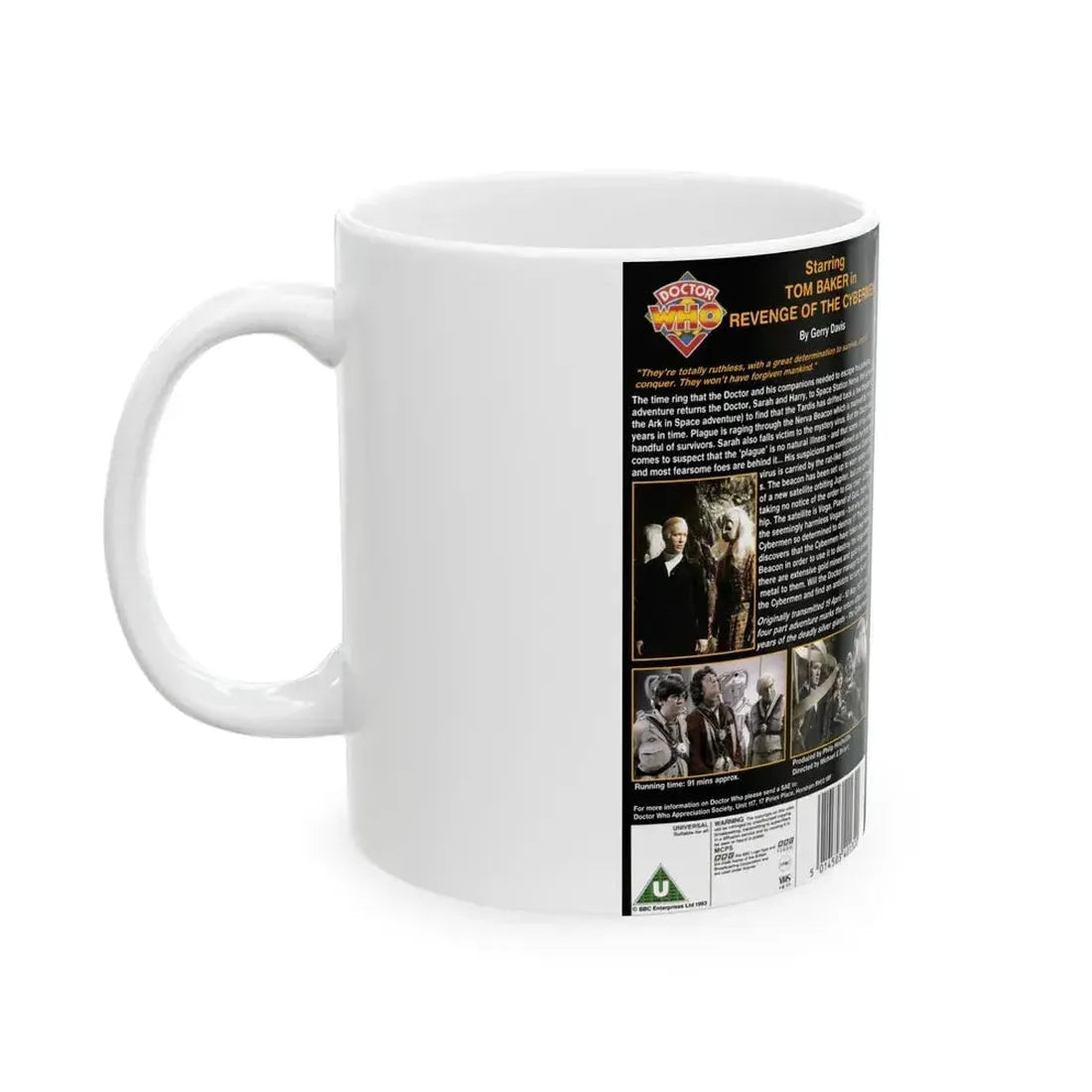 DOCTOR WHO REVENGE OF THE CYBERMEN (VHS COVER) - White Coffee Mug - Go Mug Yourself