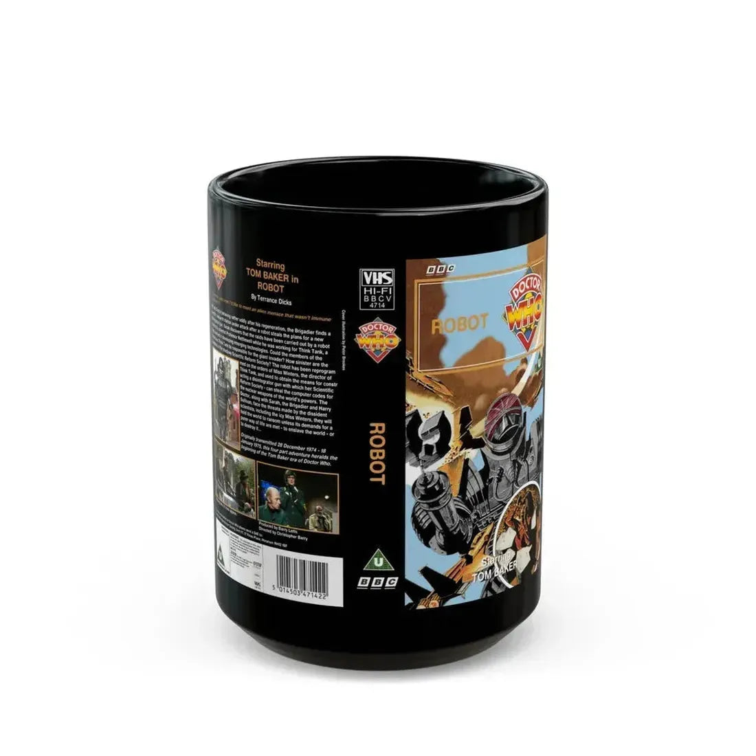 DOCTOR WHO ROBOT (VHS COVER) - Black Coffee Mug 15oz - Go Mug Yourself