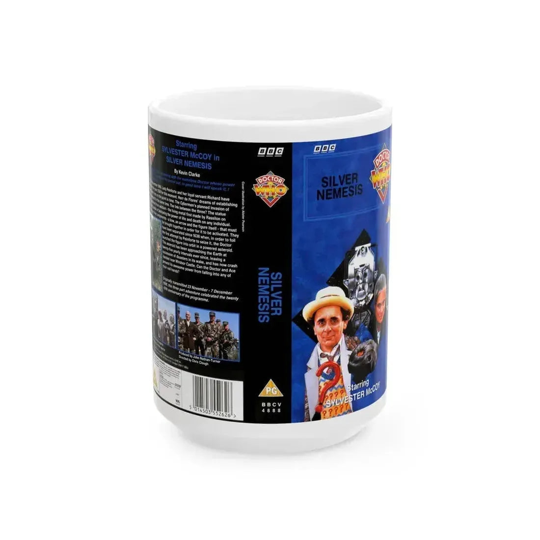 DOCTOR WHO SILVER NEMESIS (VHS COVER) - White Coffee Mug 15oz - Go Mug Yourself