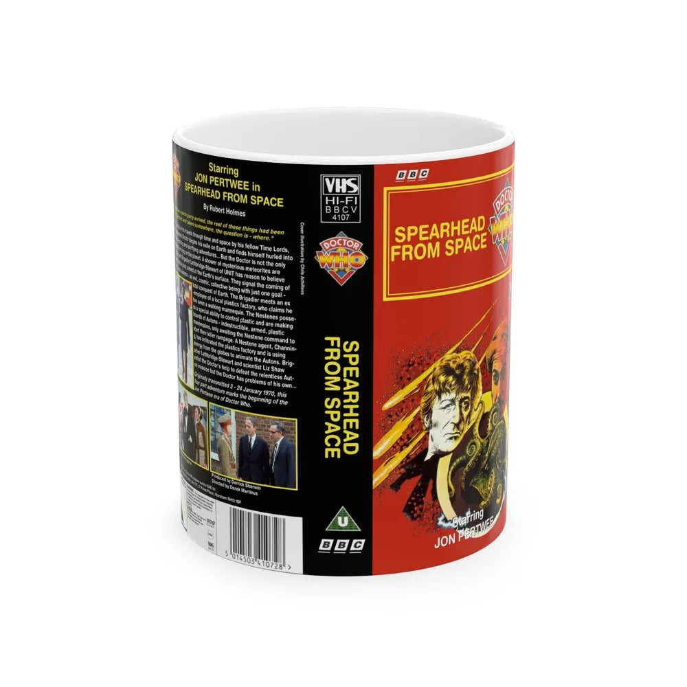 DOCTOR WHO SPEARHEAD FROM SPACE (VHS COVER) - White Coffee Mug-11oz-Go Mug Yourself