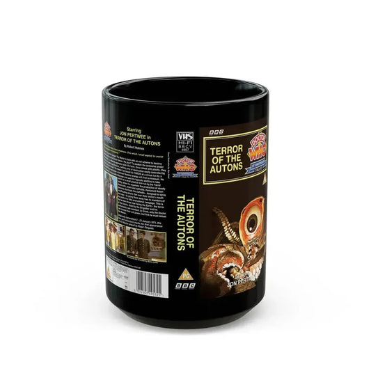 DOCTOR WHO TERROR OF THE AUTONS JON PERTWEE (VHS COVER) - Black Coffee Mug 15oz - Go Mug Yourself