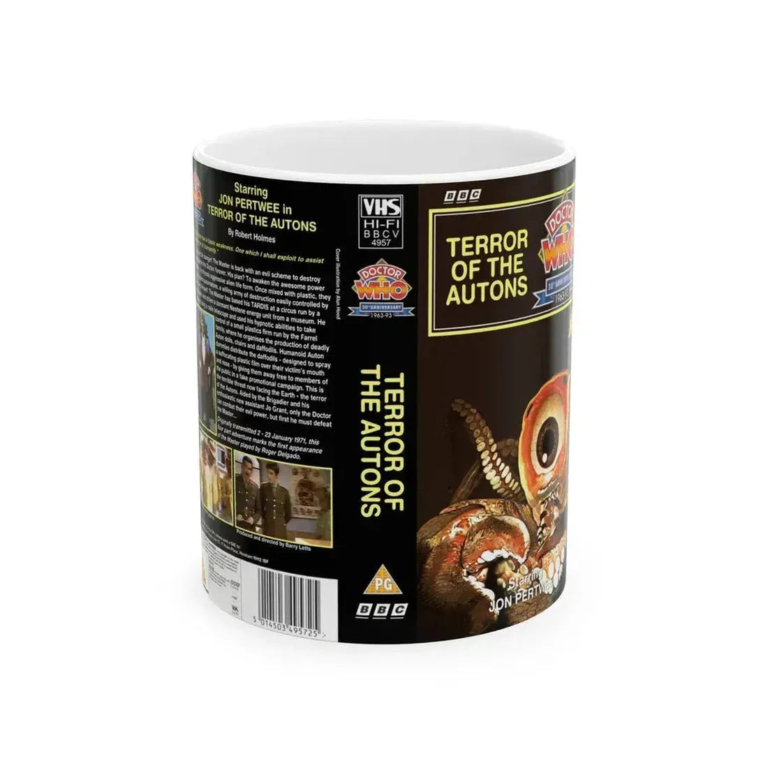 DOCTOR WHO TERROR OF THE AUTONS JON PERTWEE (VHS COVER) - White Coffee Mug 11oz - Go Mug Yourself